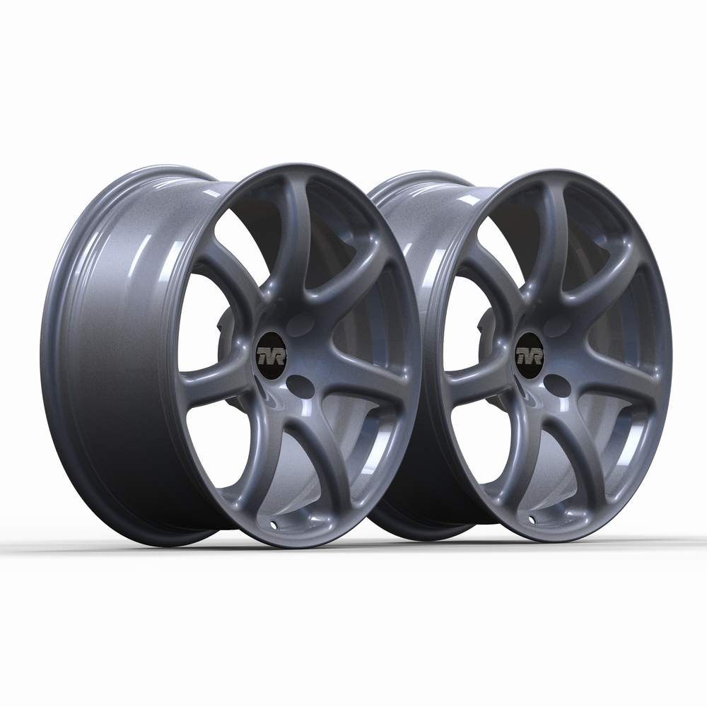 17″ Silver Spider alloy wheel Set, British made and exclusive to Motaclan. 4 Stud, Forged with Correct offset